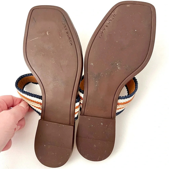 TORY BURCH | Jessa Leather Thong Sandal Dulce De Leche and Tan cream Size 6.5 - Picture 12 of 13